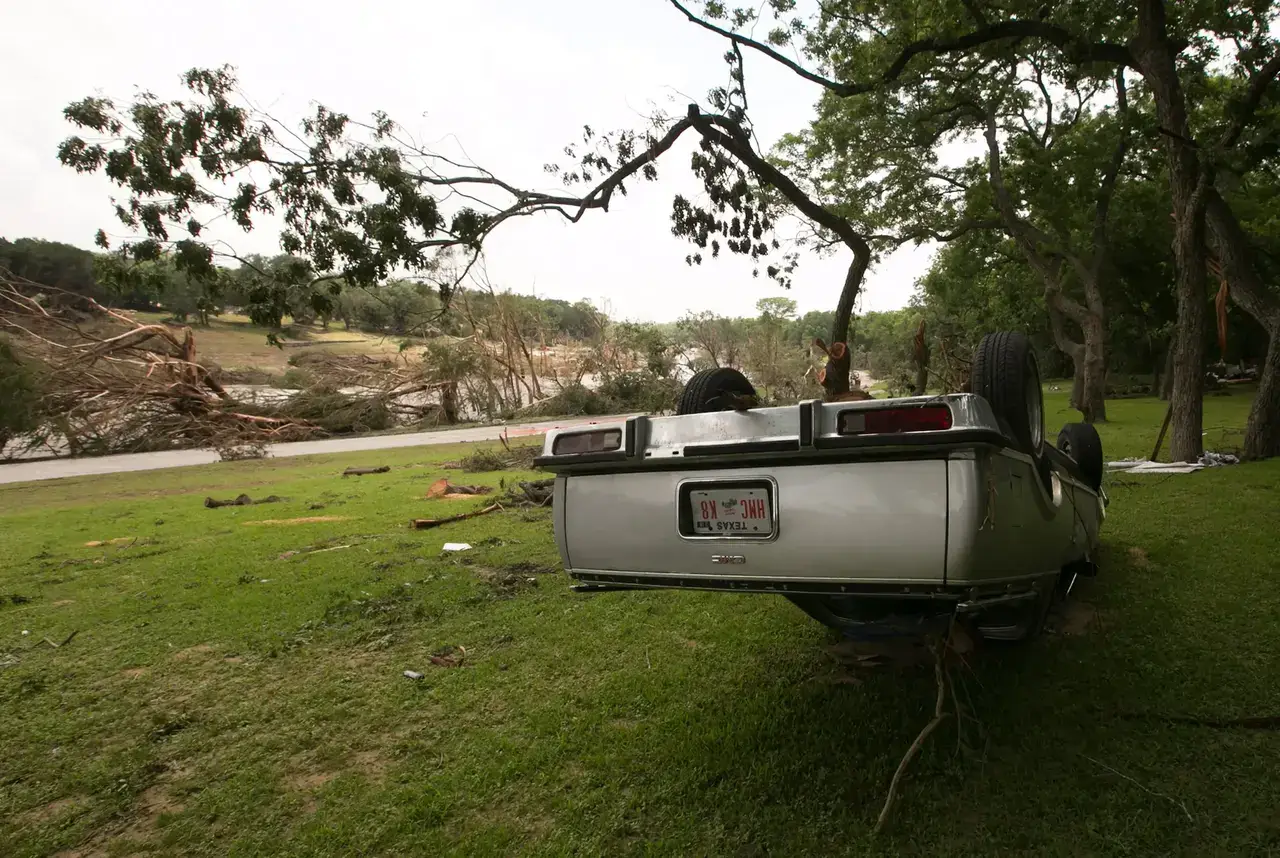 Car overturned during hill country floods in texas