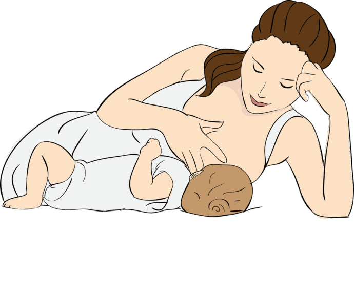 Illustration of woman lying in her side breastfeeding