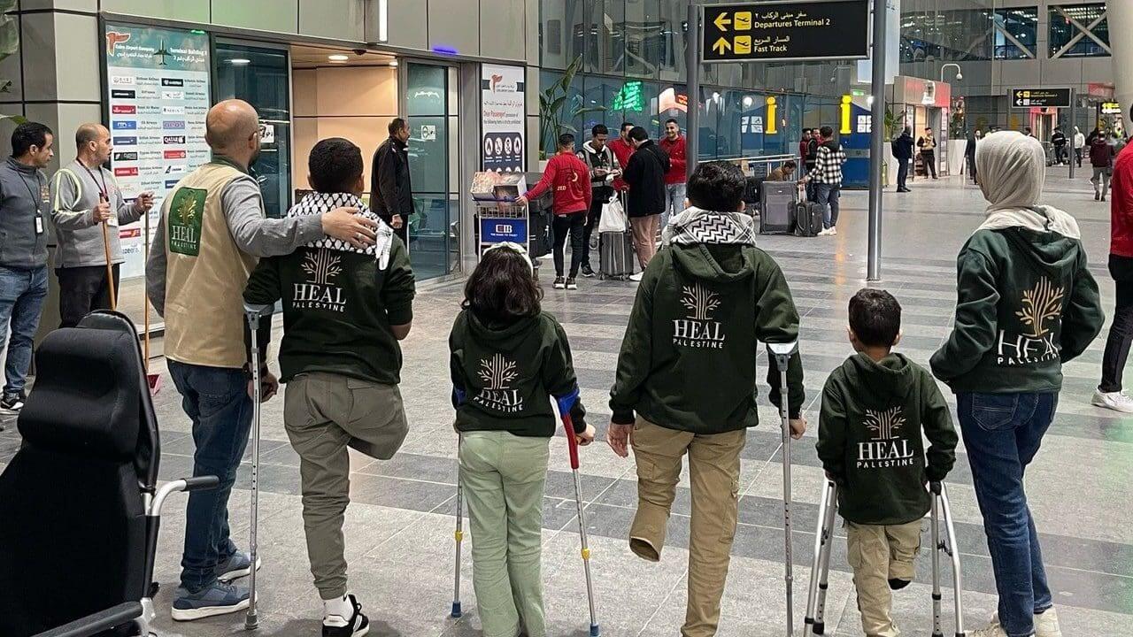 Child amputees from gaza leaving a cairo hospital