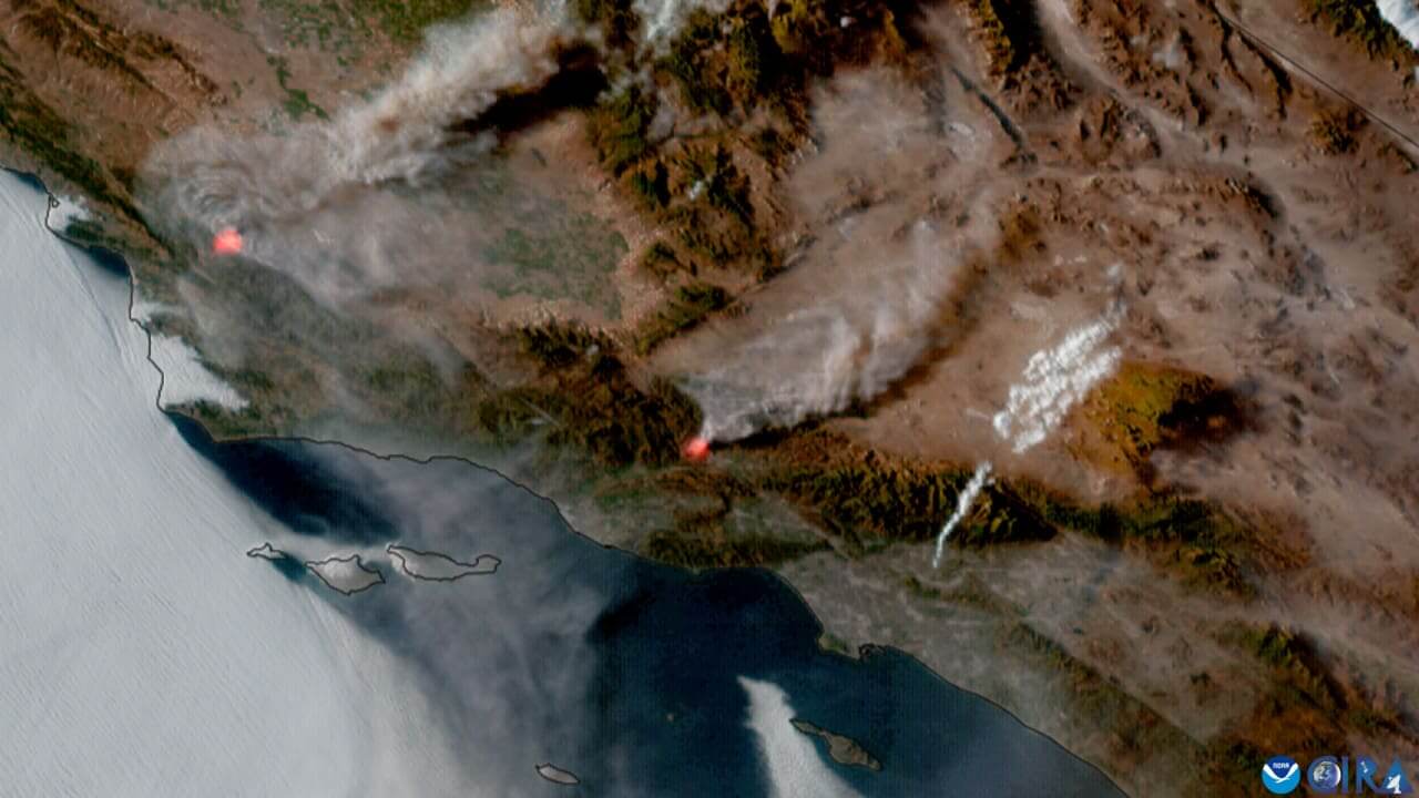 Canyon fire in california as seen from a noaa satellite.