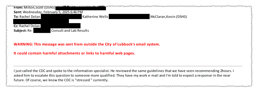 screenshot of a CDC email