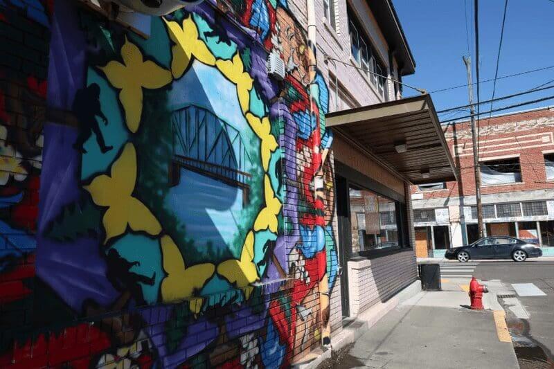 Graffiti mural of bridge in Oregon