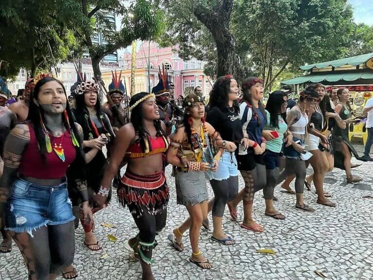 Indigenous women protesting in Brazil
