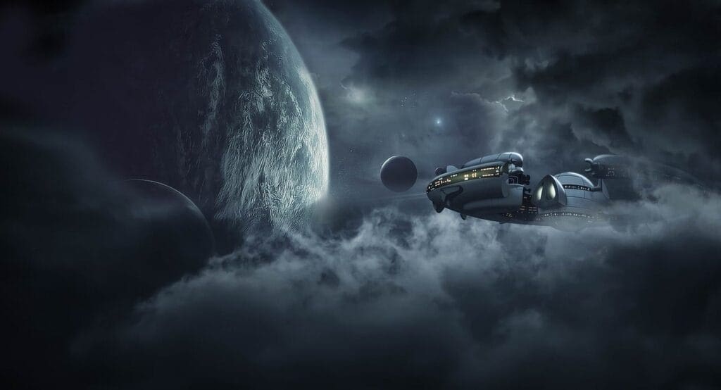 Ai data centers in space. An ai-generated image of space