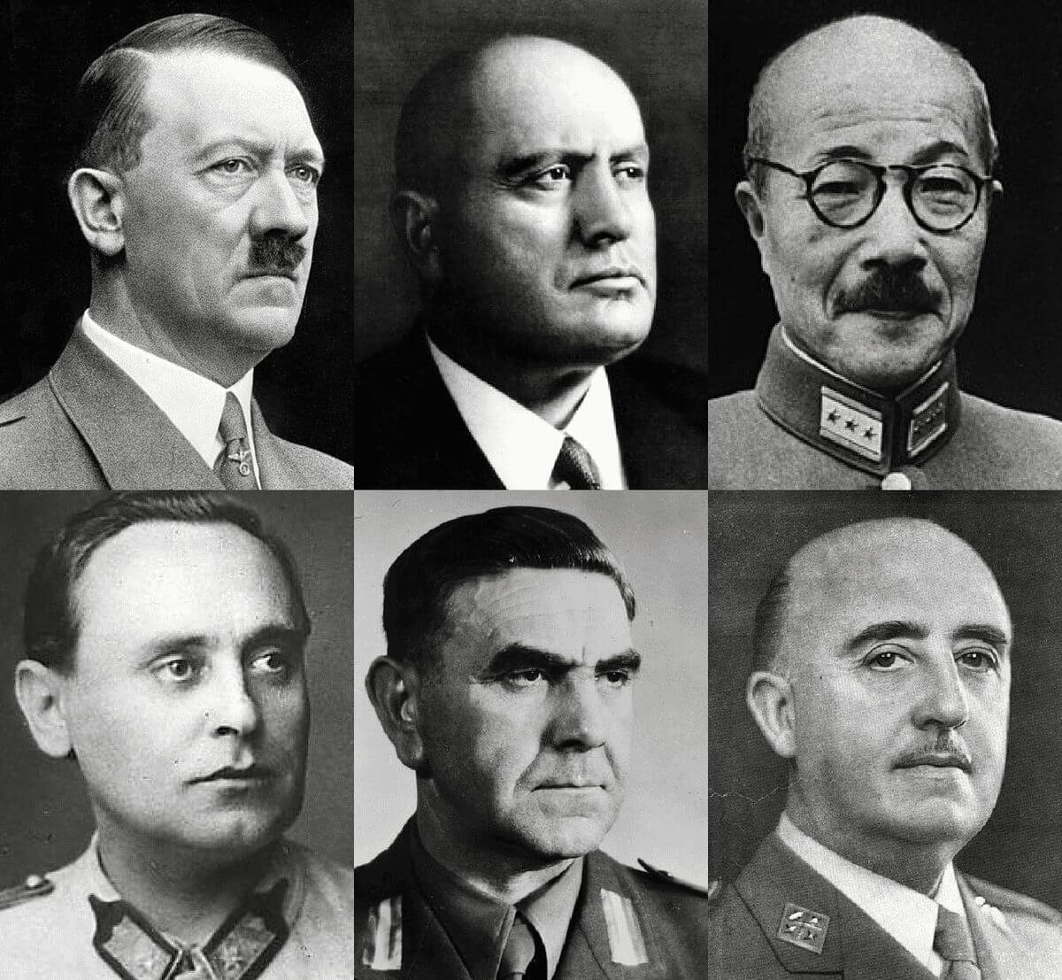 Black and white collage of authoritarian leaders