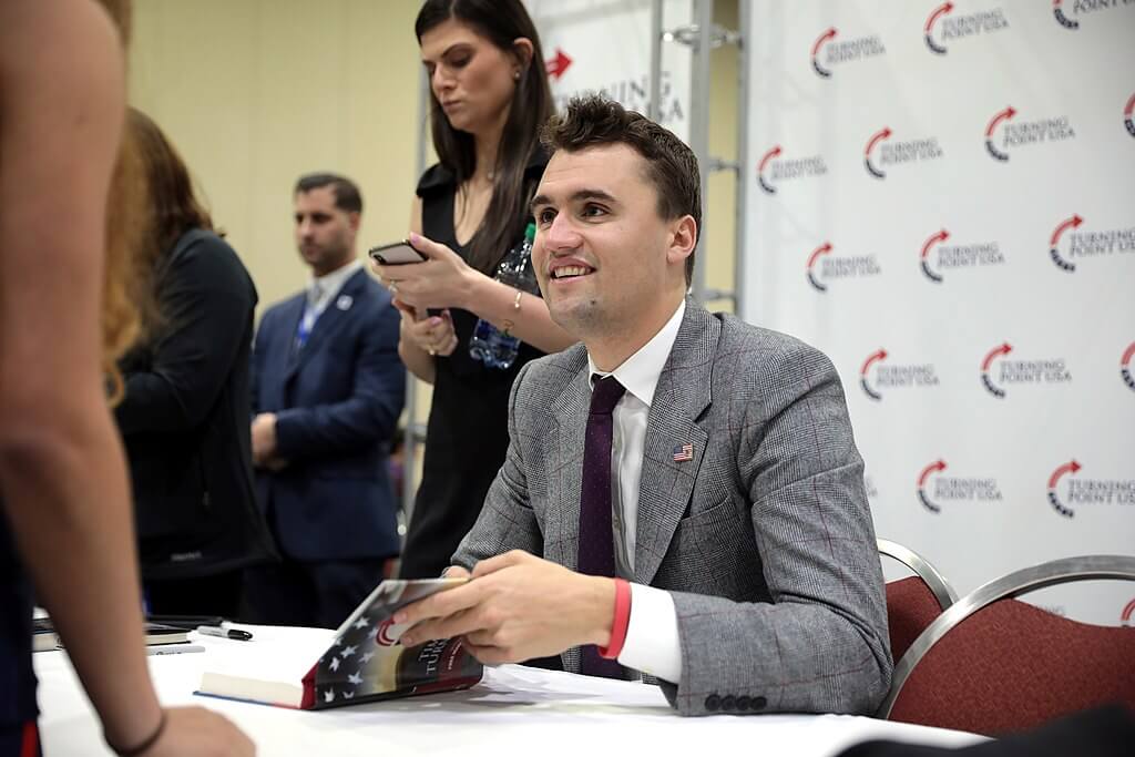 Charlie Kirk speaking with attendees at the 2018 Student Action Summit hosted by Turning Point USA at the Palm Beach County Convention Center in West Palm Beach, Florida.