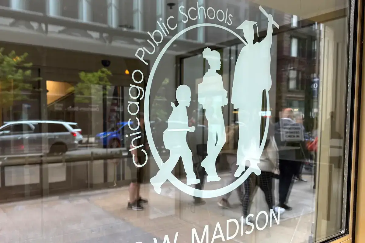 Chicago public schools logo on window