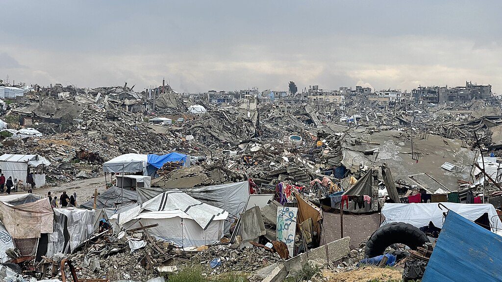 Destruction of gaza, the home of hind rajab, as of february 2025.