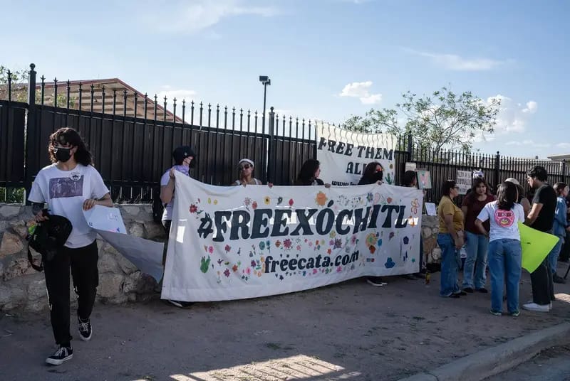 Protesters rally outside of the el paso detention center for the release of catalina “xochitl” santiago.