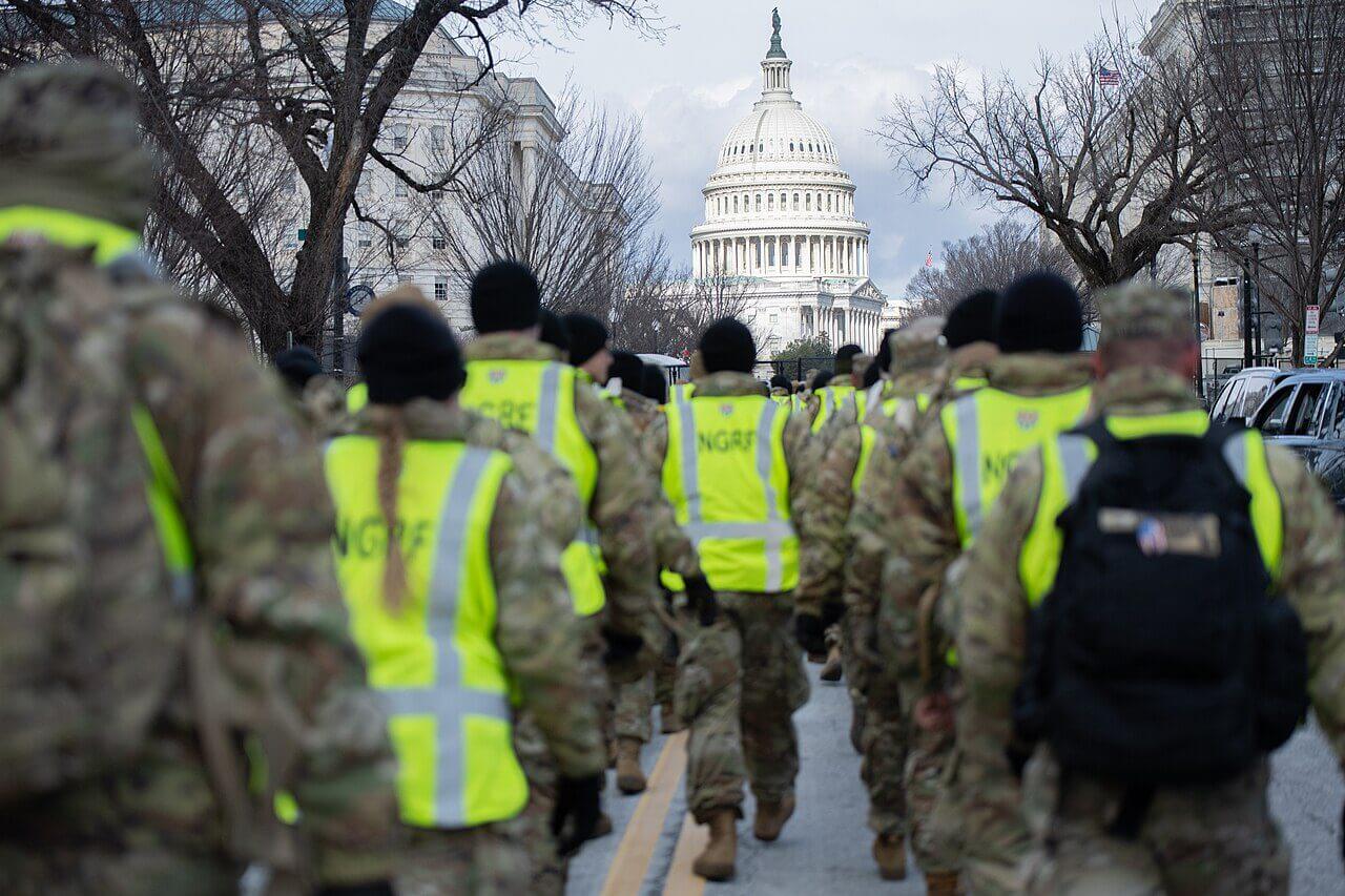 8,000 national guard members from several states walk to their crowd control locations before the start of the 60th presidential inauguration in d. C. In january, 2025.