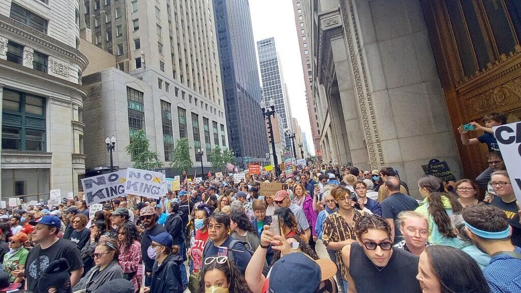 Residents prepare for national guard troop invasion in chicago. No kings protest
