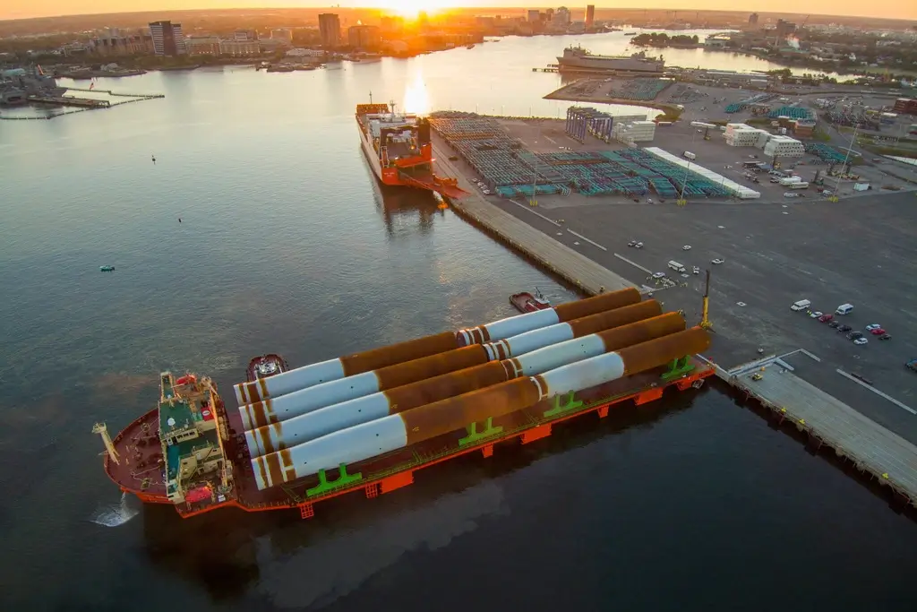 The first monopile foundations for dominion energy’s coastal virginia offshore wind project arrived in portsmouth, va. , in october 2023.