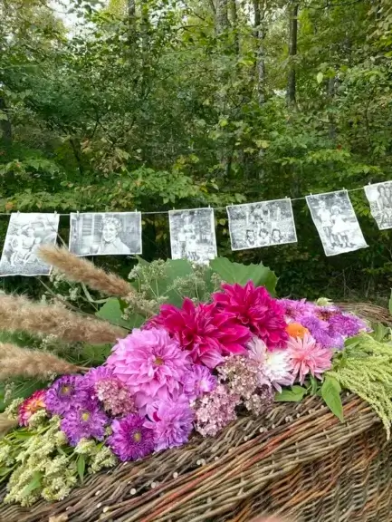 green burials2 Example of a green burials casket with flowers