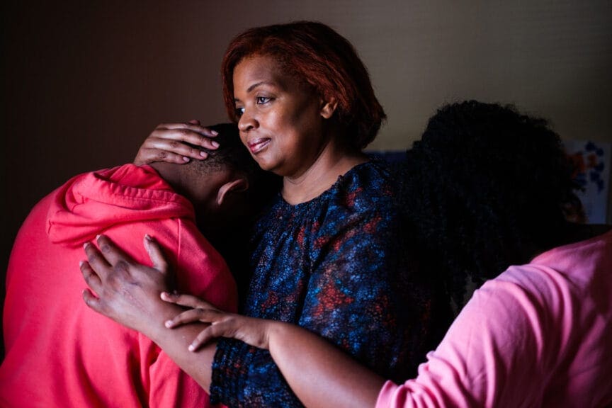Mother and twins with autism