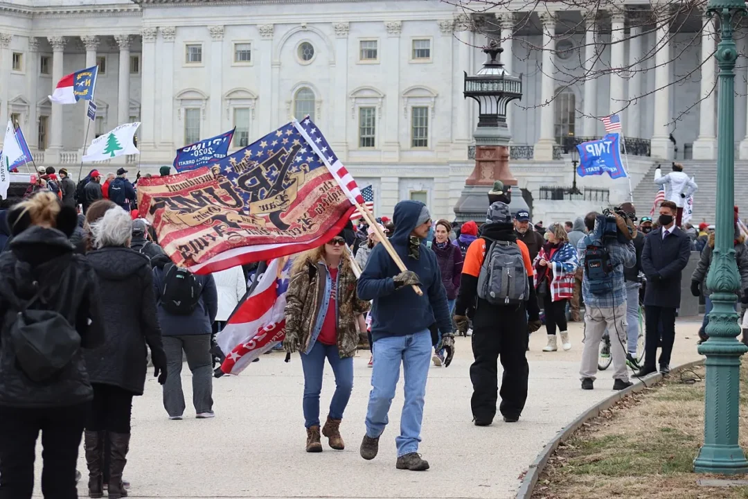 insurrectionists trump flag Insurrectionists carry trump flags on january 6,2021