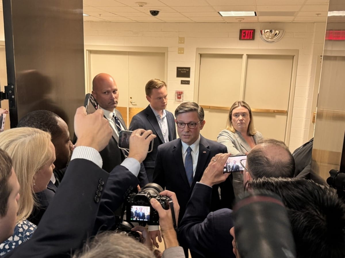 Mike johnson speaks to reporters about the shutdown