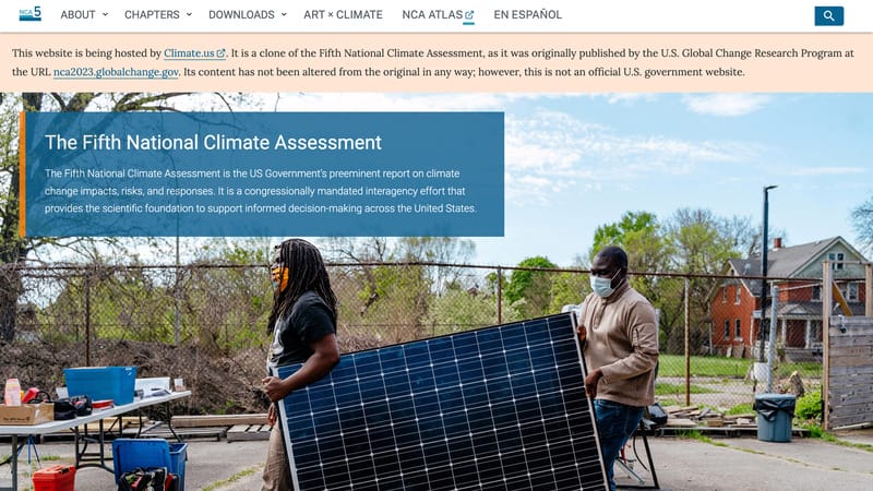 Screenshot if climate website