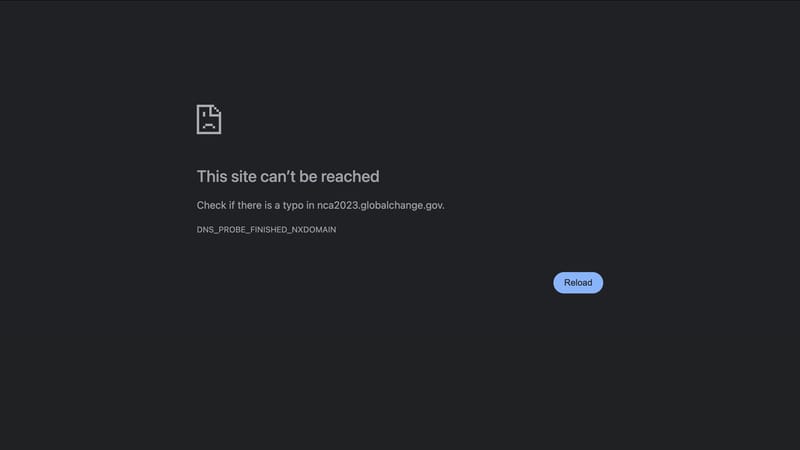 Screenshot if the error page on the government website
