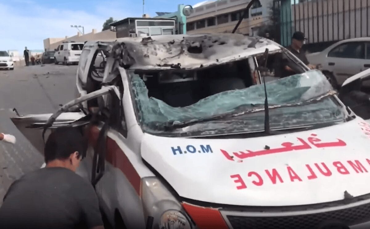 Ambulance that was bombed in gaza.