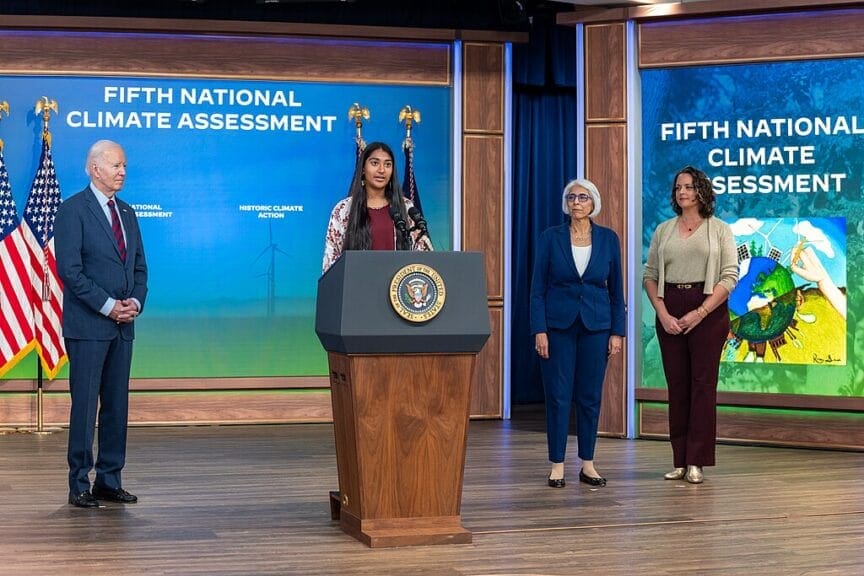 Climate contest winner introducing Biden at the Climate Assessment