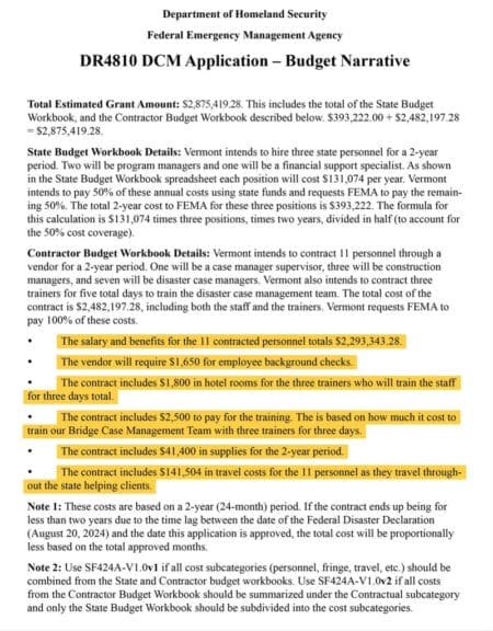 Vermont application for a fema grant