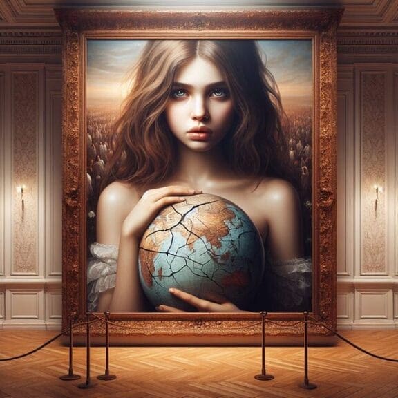 woman holds world If women ruled the world. Painting of a woman holding earth