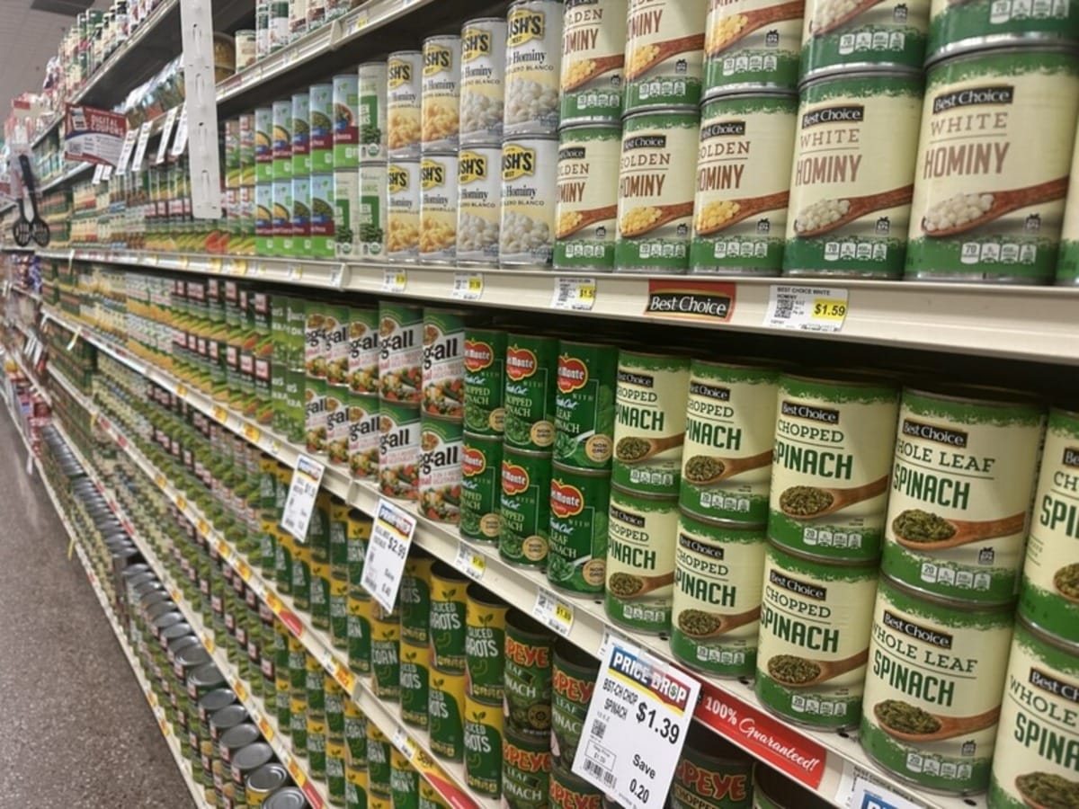 Snap benefits. Canned food on grocery store shelves