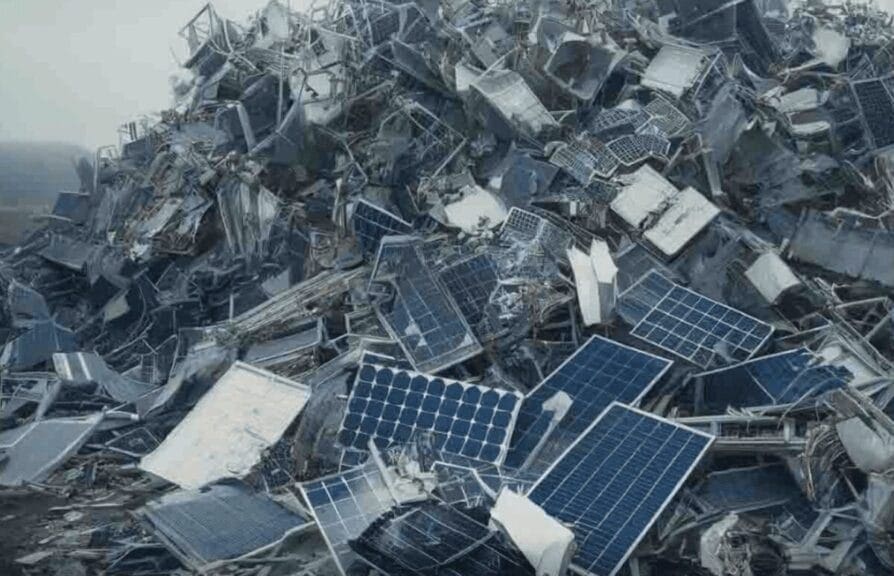 Trash pile of solar panel waste