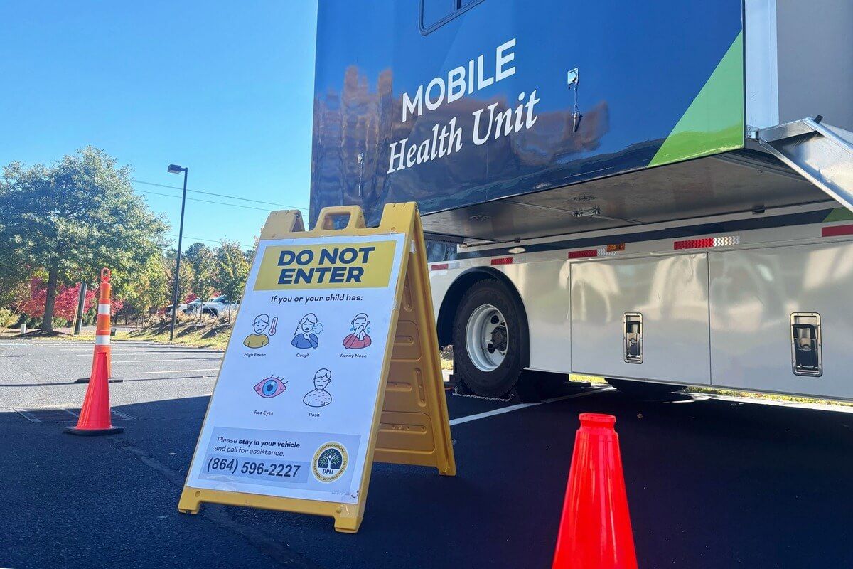 A mobile health unit offering measles testing