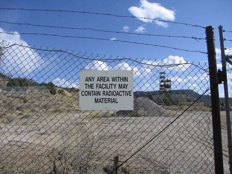 Warning sign on the gate of a uranium mine in new mexico