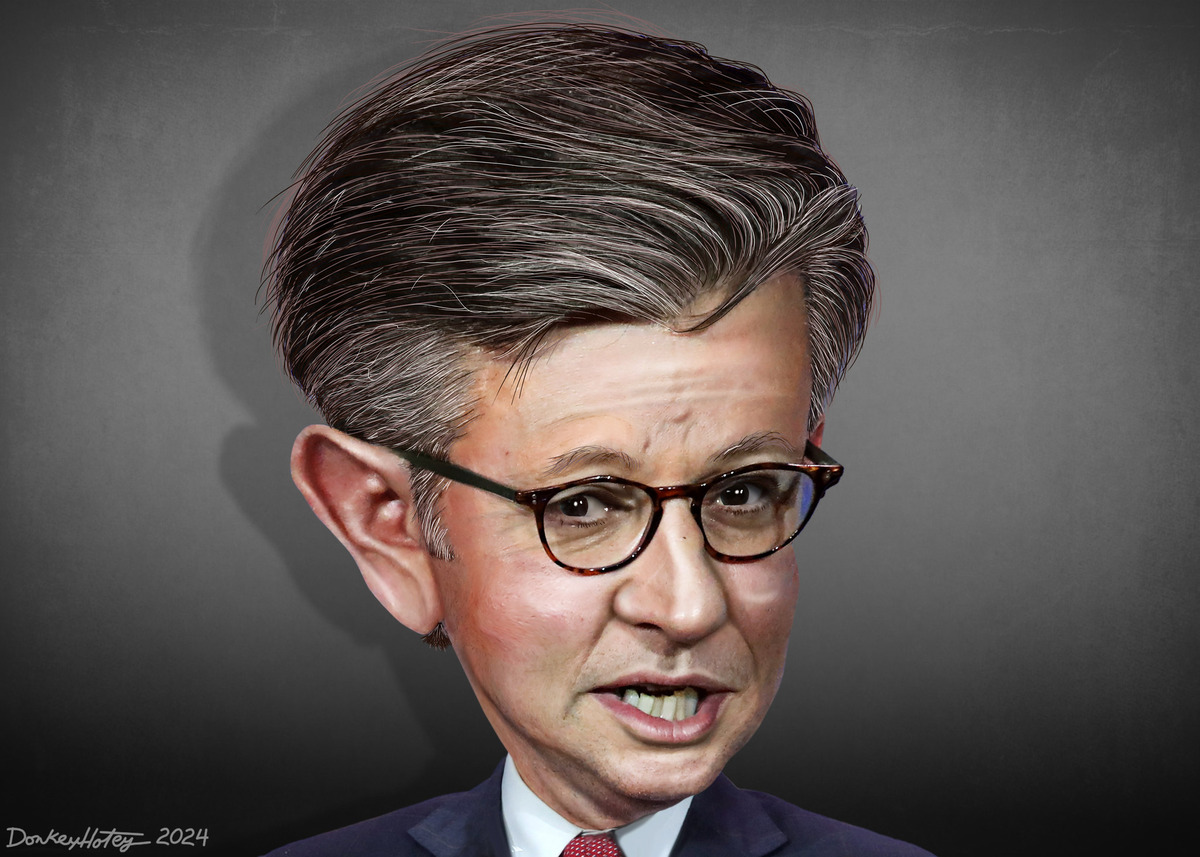 Caricature of mike johnson blocking aca subsidies vote