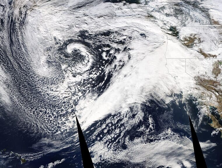 Storms in los angeles county in 2023 satellite image of an atmospheric river