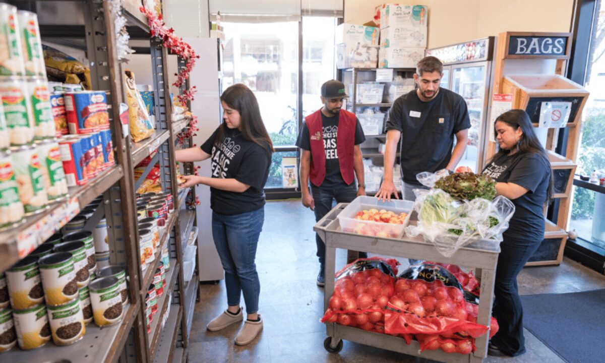Family with a california student grocery shopping