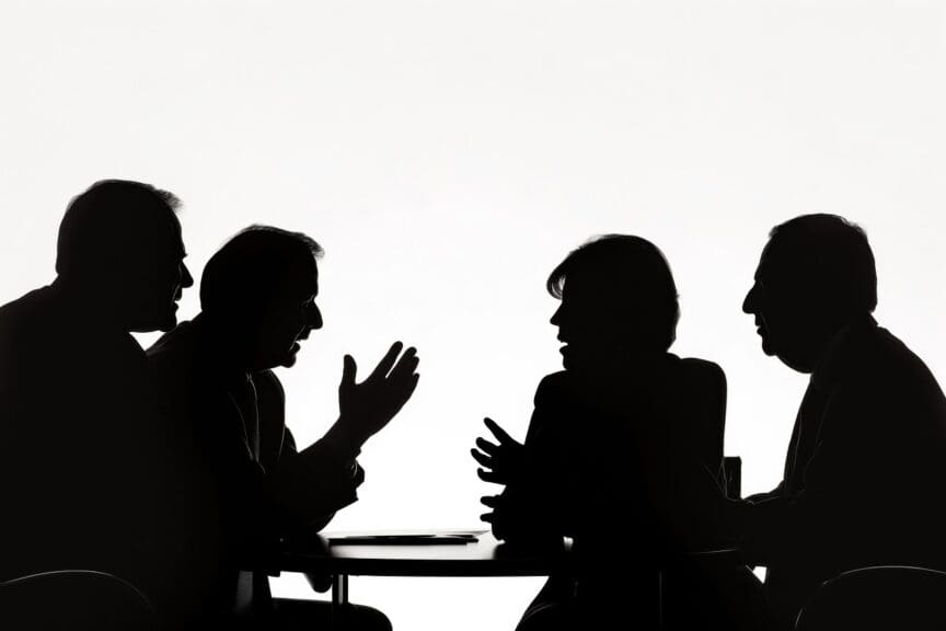 People sitting around as table engages in a discussion about the caribbean boat strikes
