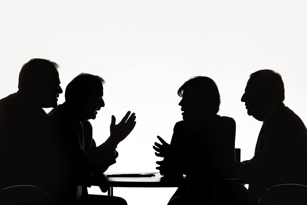 People sitting around as table engages in a discussion about the caribbean boat strikes
