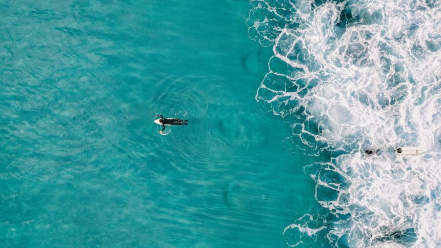 Ocean warming surfed viewed from above