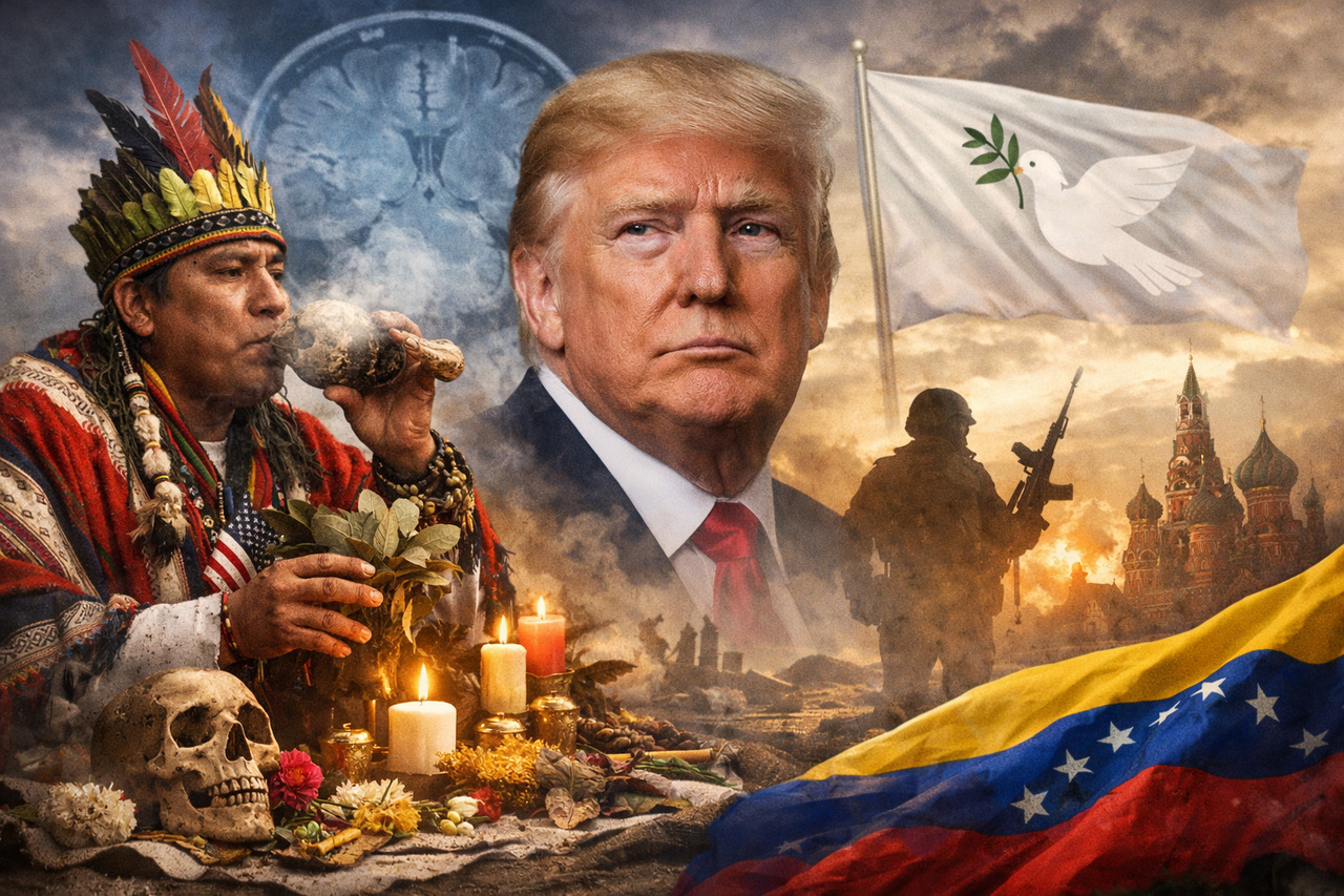 Peruvian shaman predictions collage with donald trump