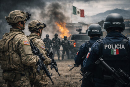 U. S. Bombs mexico: an ai-generated scene of u. S. Soldiers standing next to mexican police officers