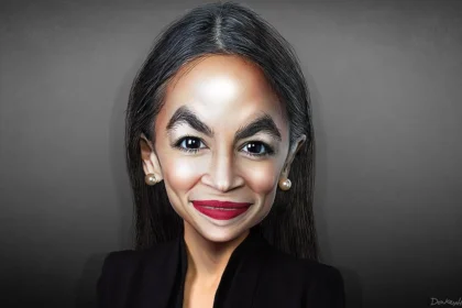 AOC speaking caricature