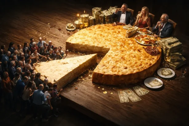Wealth gap income inequality graphic of society getting a small piece of the pie