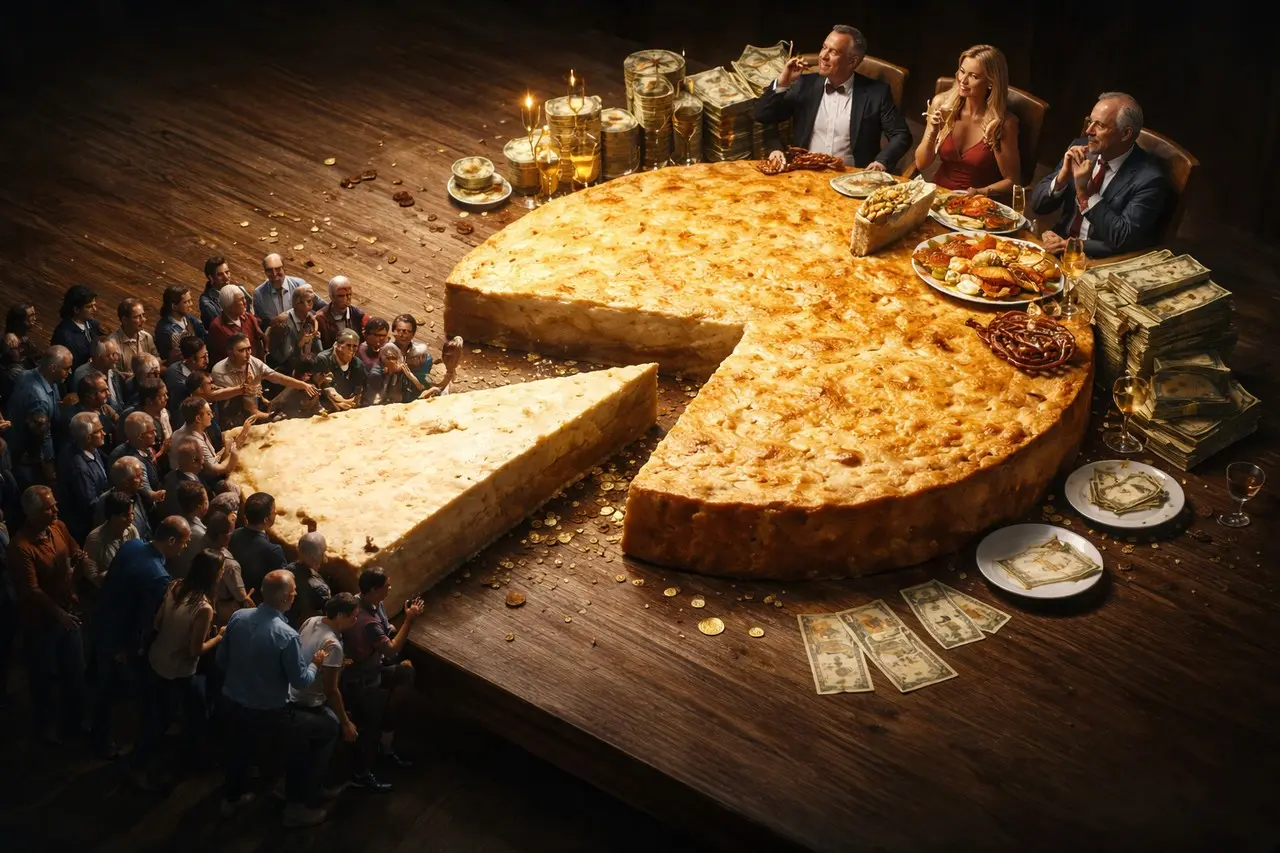 Wealth gap income inequality graphic of society getting a small piece of the pie