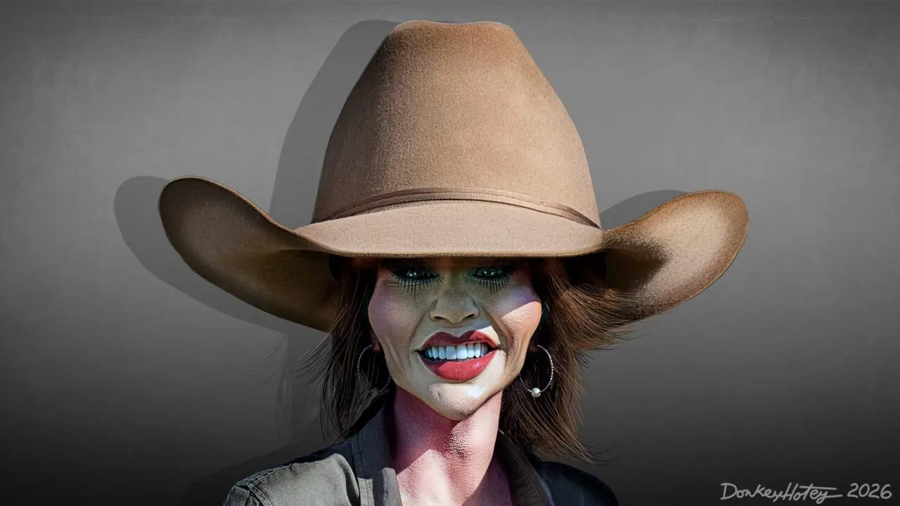 Caricature of DHS Secretary Kristi Noem