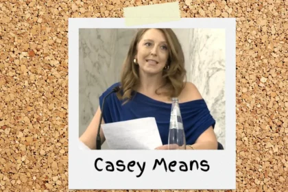 Casey Means polaroid taped onto a corkboard