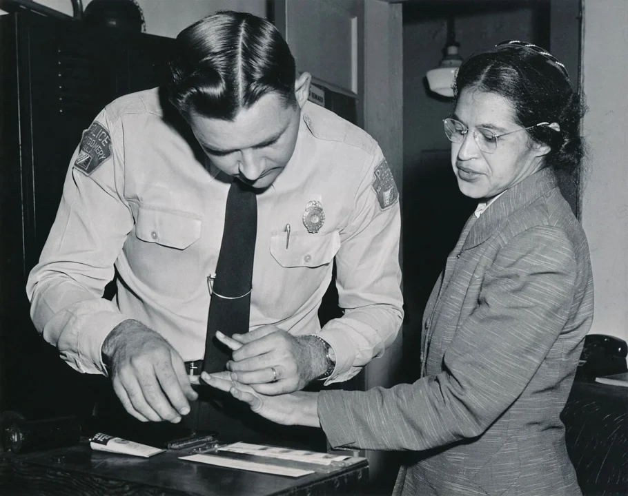 Rosa parks being fingerprinted