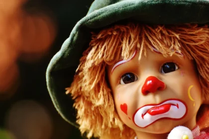 A sad clown doll representing the children in the dilley detention center in texas.