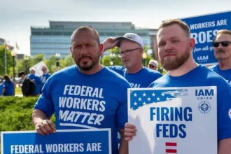 Taylor rehmet protesting for veterans fired by the trump administration