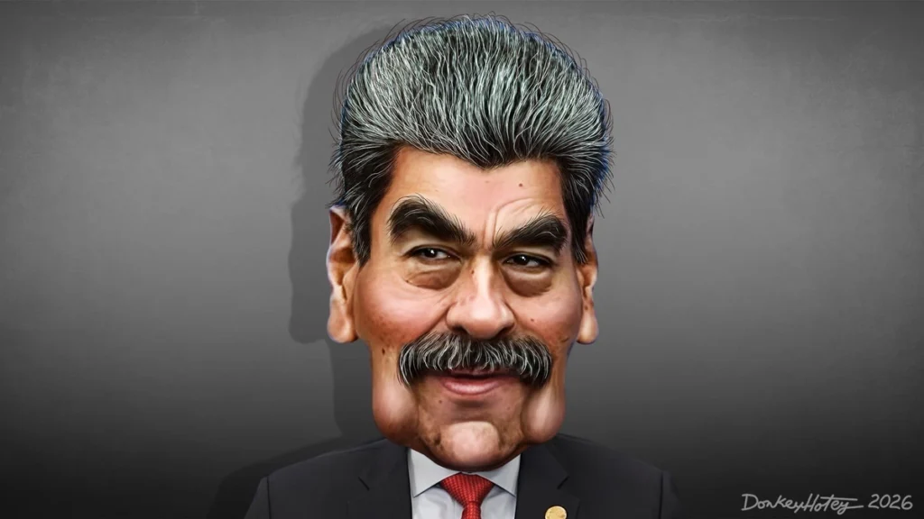 Caricature of Nicolás Maduro. Latin American cartels