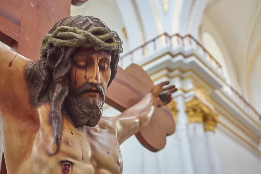 Jesus on a cross in church. Christian zionism