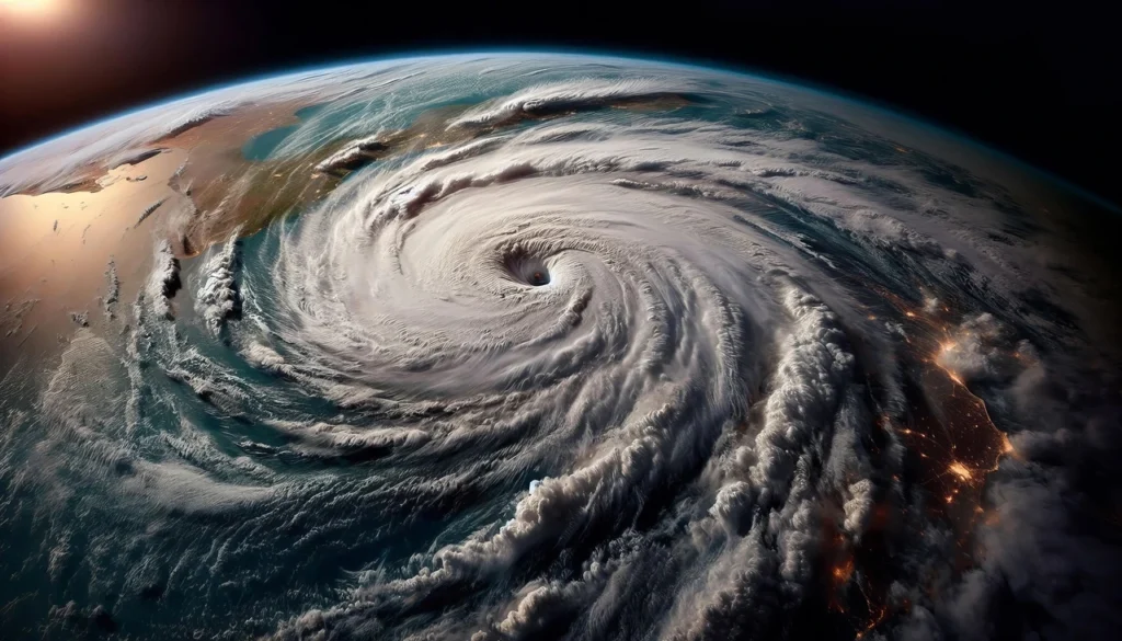 Swirling clouds over the planet as viewed from space