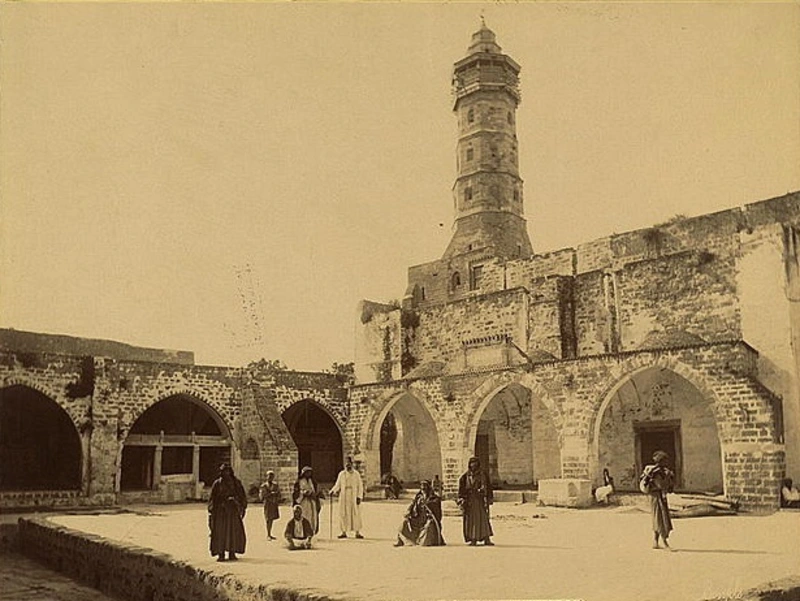 great mosque of gaza 19th century Courtyard, arcades and minaret of the mosque, late 19th century